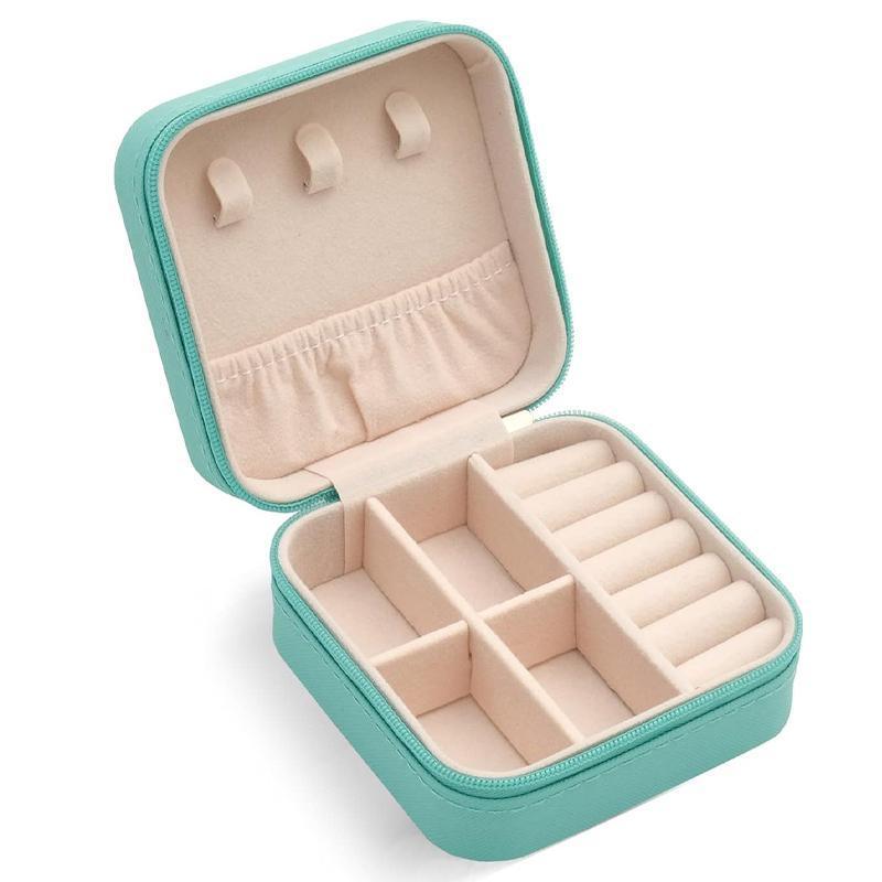 Travel Jewelry Organizer Box Portable Leather Storage Ornaments Ring Earrings - Grey (10x10x5cm)