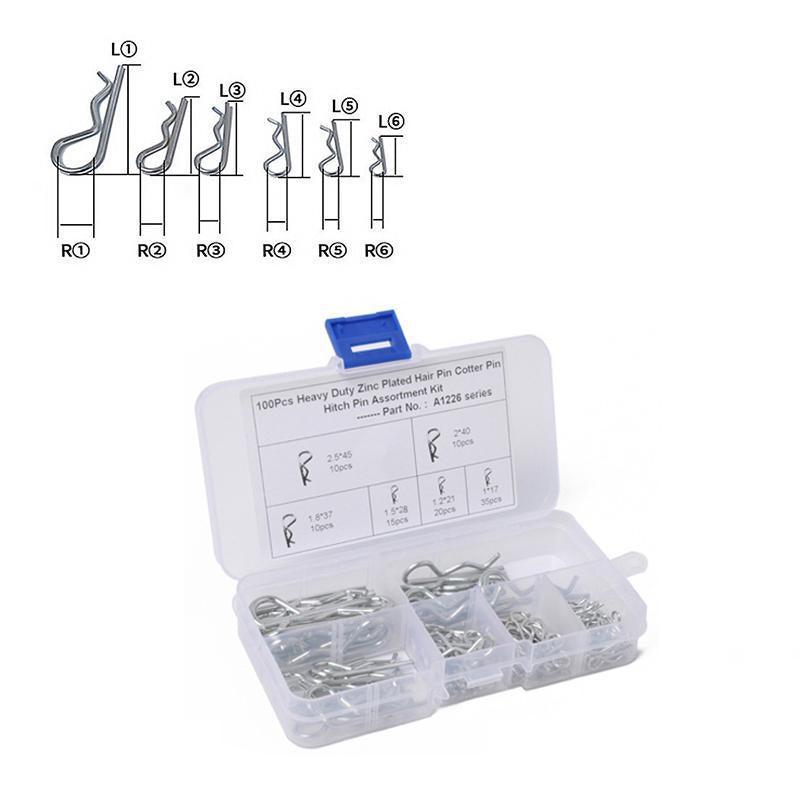 100Pcs Heavy-Duty Zinc-Plated R Clips Pin Tractor Hitch Assortment
