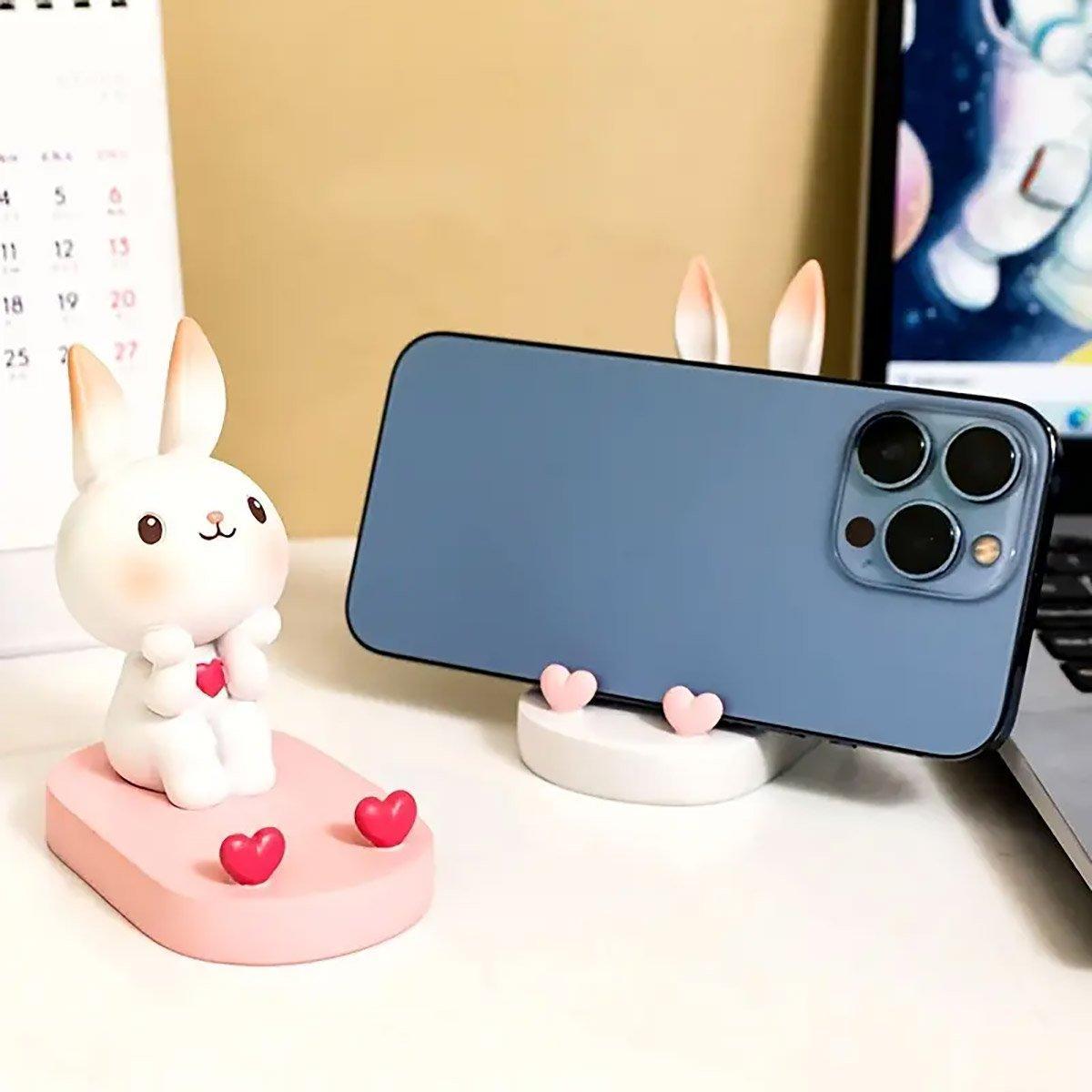 Cartoon Rabbit Phone Holder Desktop Stand Cute Mobile Phone Stand for Office - Pink