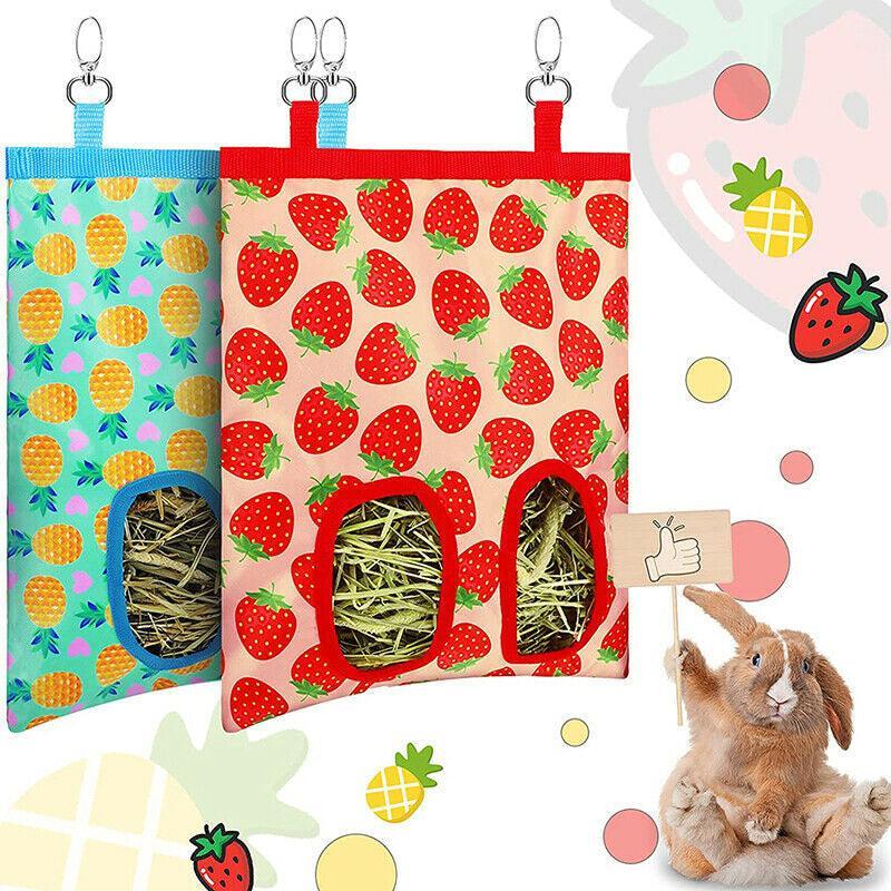 Hay Bag Guinea Pig Rabbit Feeding Bag Animal Hay Feeder Bag Hanging Feeder - Red