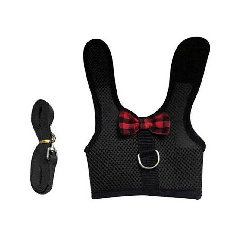 Rabbit Vest Harness Leash Lead Small Animal Pet Mesh Hamster Bunny Traction Rope L - Black