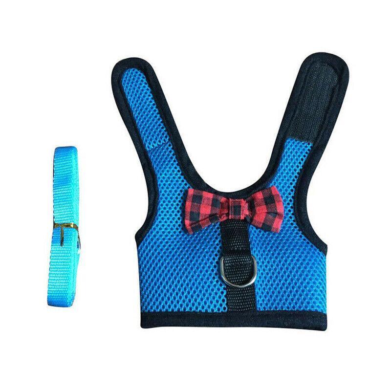 Rabbit Vest Harness Leash Lead Small Animal Pet Mesh Hamster Bunny Traction Rope L - Black
