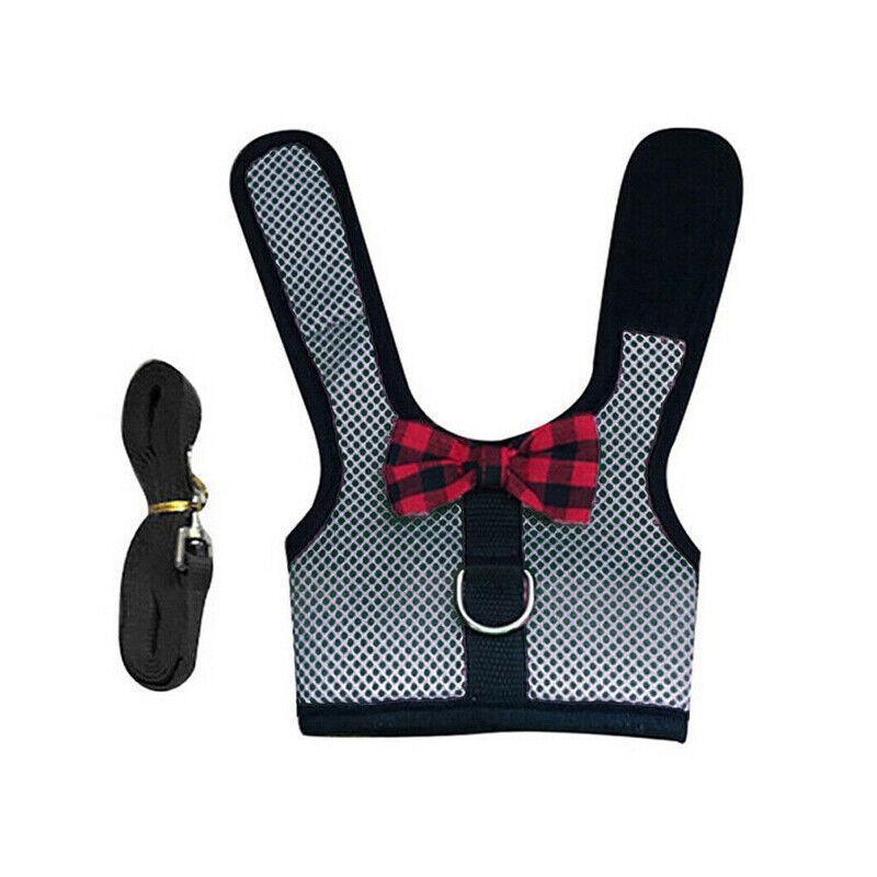 Rabbit Vest Harness Leash Lead Small Animal Pet Mesh Hamster Bunny Traction Rope L - Black