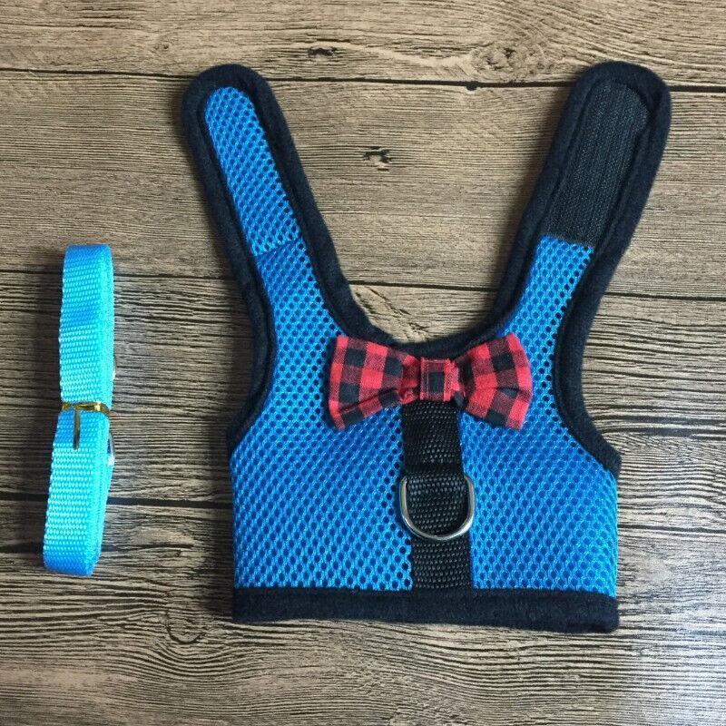 Rabbit Vest Harness Leash Lead Small Animal Pet Mesh Hamster Bunny Traction Rope L - Blue
