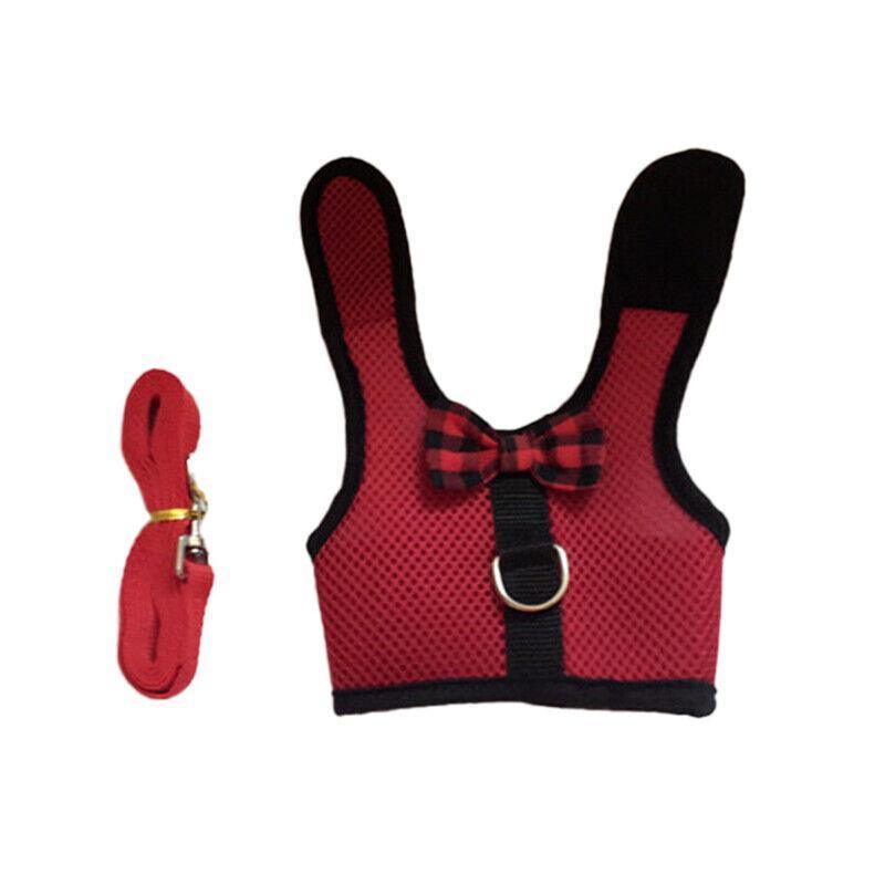Rabbit Vest Harness Leash Lead Small Animal Pet Mesh Hamster Bunny Traction Rope S - Red