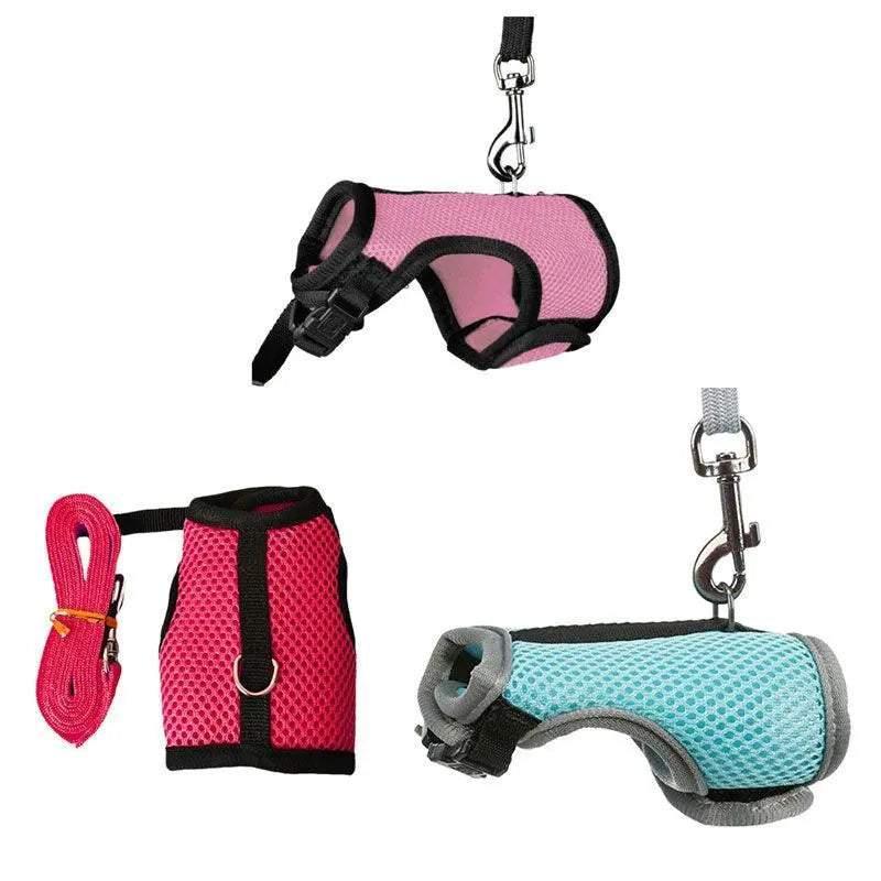 Small Animal Harness Guinea Pig Forret Hamster Rabbit Squirrel Vest Clothes Lead M Size - Rose Red