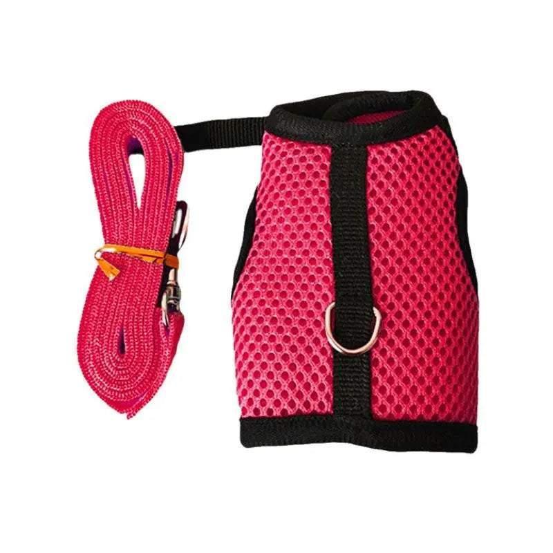 Small Animal Harness Guinea Pig Forret Hamster Rabbit Squirrel Vest Clothes Lead M Size - Rose Red