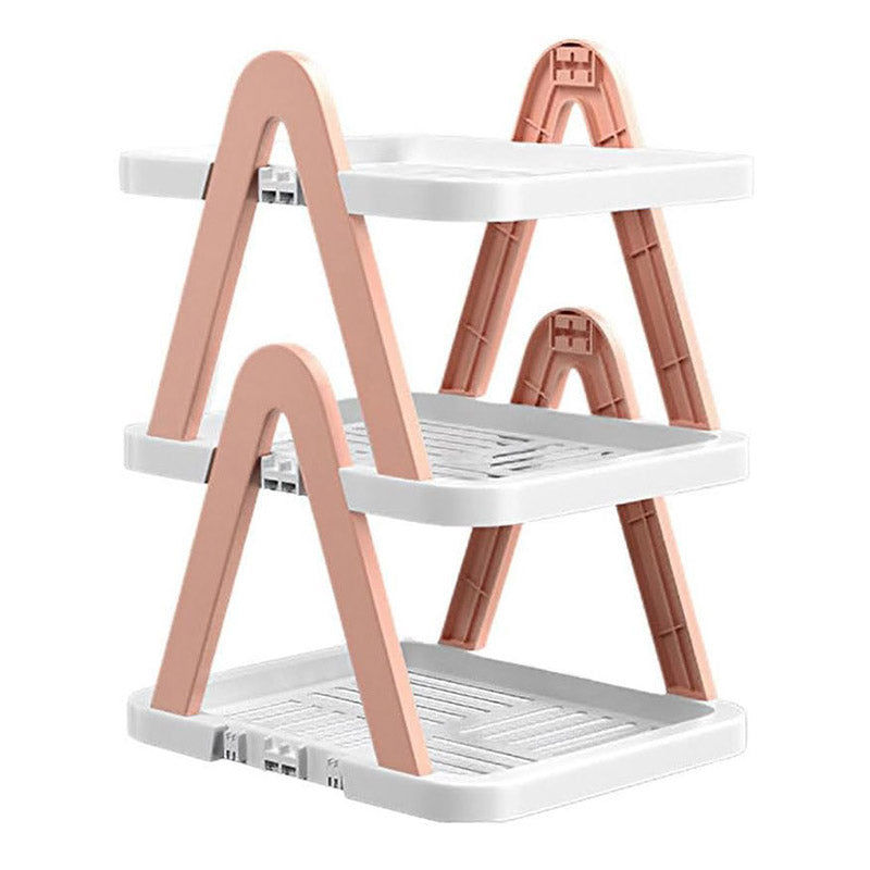 2/3 Tier Removable Shoe Rack Folding Storage Shelf Simple Space Saving Organizer - 3Tier-Pink