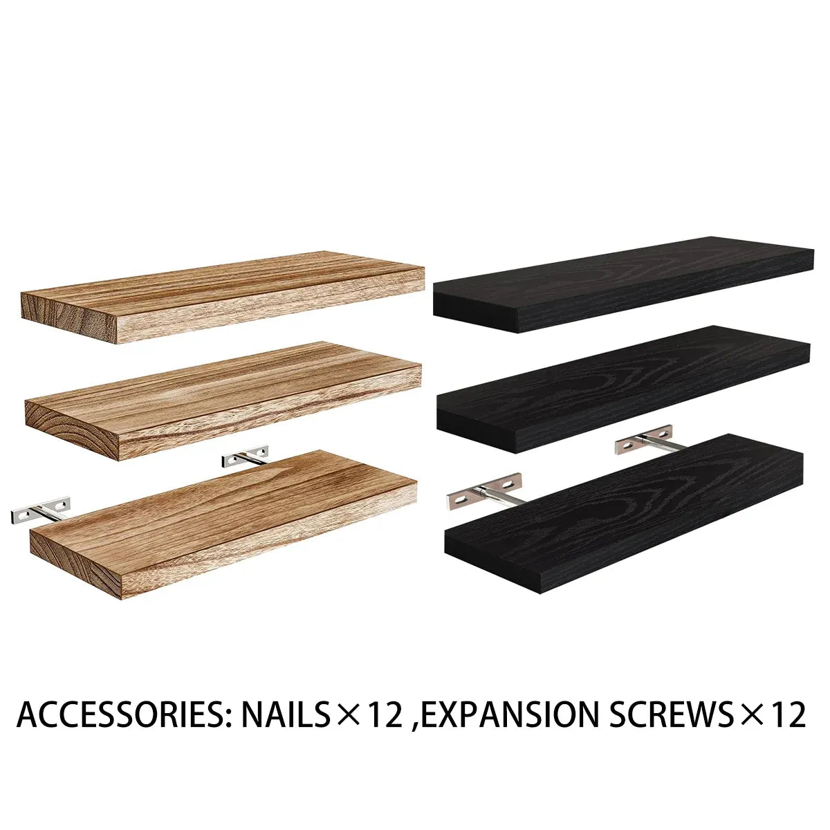 3 PCS Wooden Wall Shelf Single Board Wall Mounted Home Decor Living Room Bedroom - Black