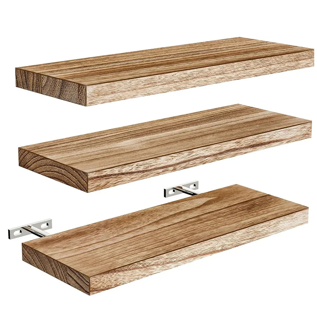 3 PCS Wooden Wall Shelf Single Board Wall Mounted Home Decor Living Room Bedroom - Brown