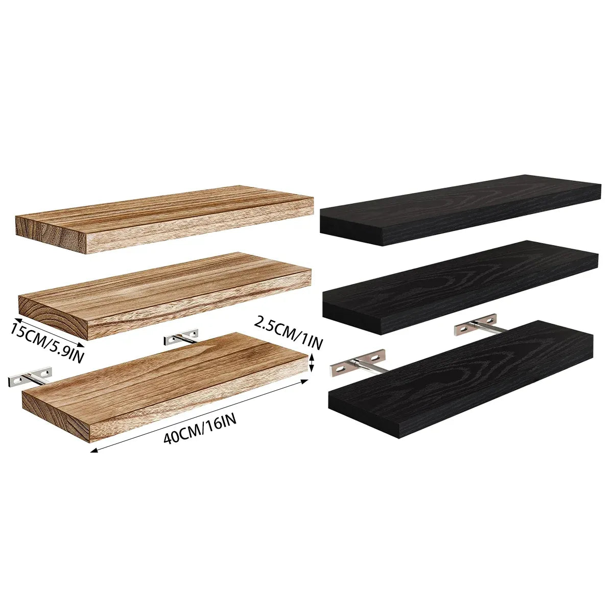 3 PCS Wooden Wall Shelf Single Board Wall Mounted Home Decor Living Room Bedroom - Brown