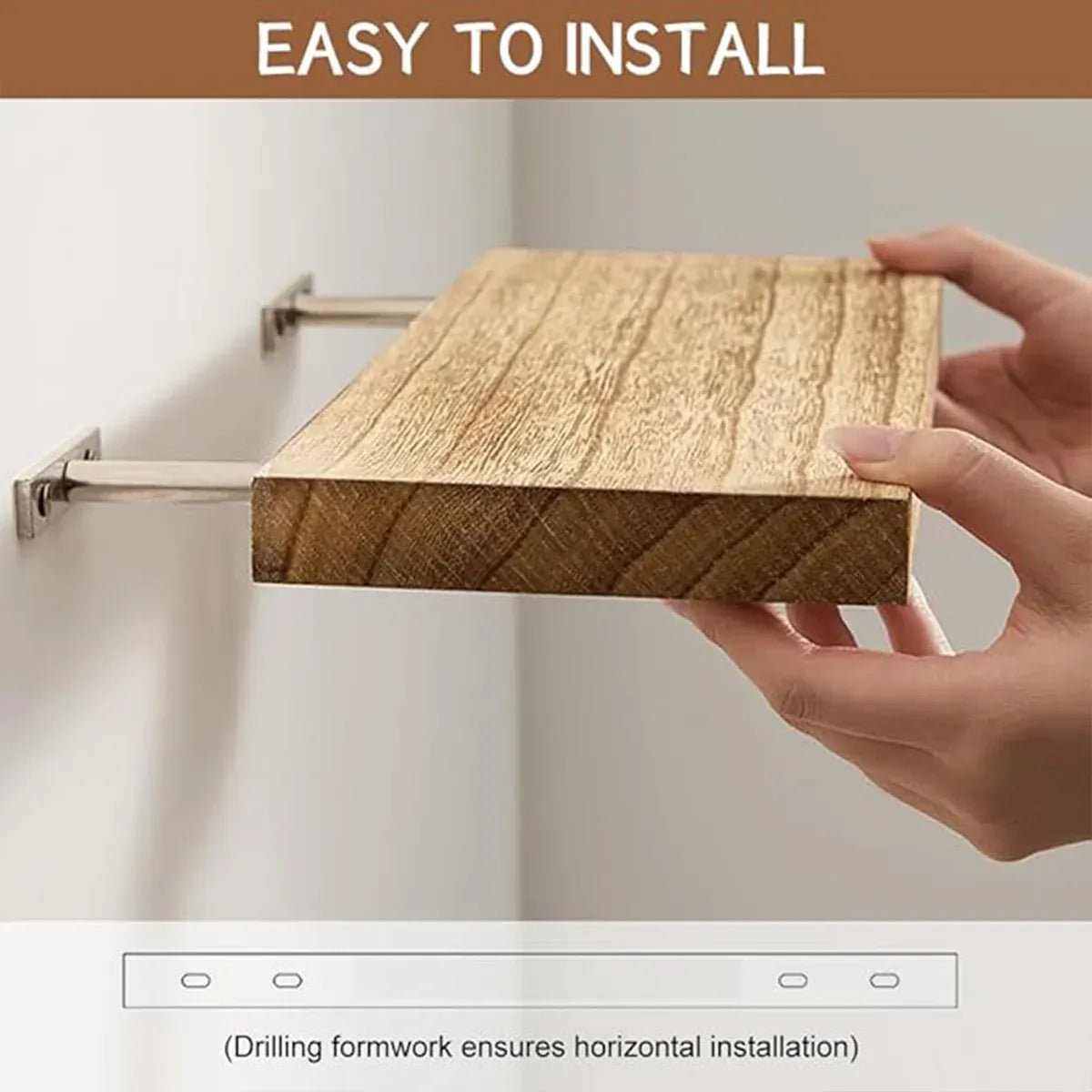 3 PCS Wooden Wall Shelf Single Board Wall Mounted Home Decor Living Room Bedroom - Brown