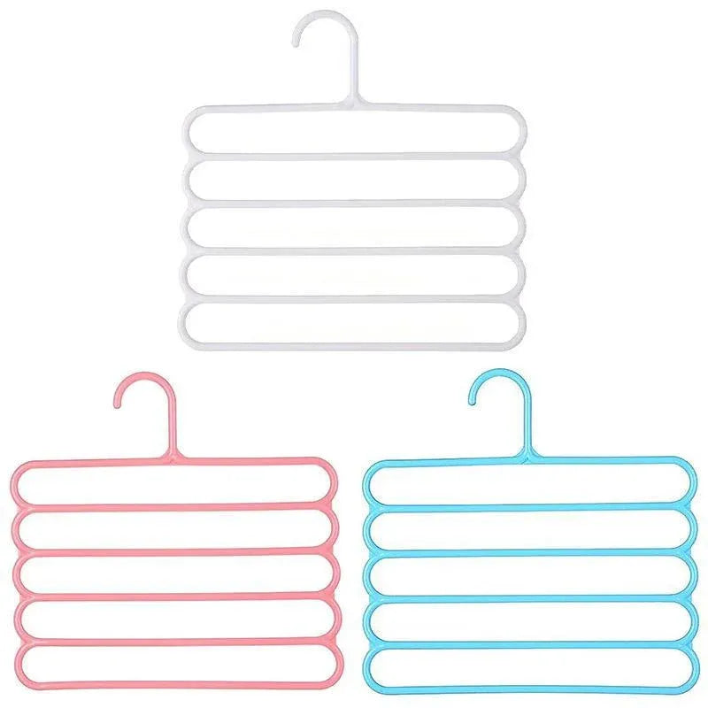5pcs 5 Tier Trouser Rack Multifunctional Hanging Wardrobe Scarf Tie Hanger Set - Pink