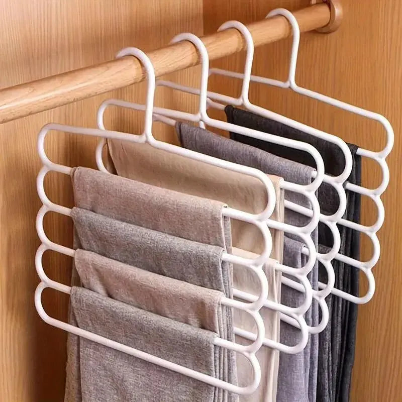 5pcs 5 Tier Trouser Rack Multifunctional Hanging Wardrobe Scarf Tie Hanger Set - Pink