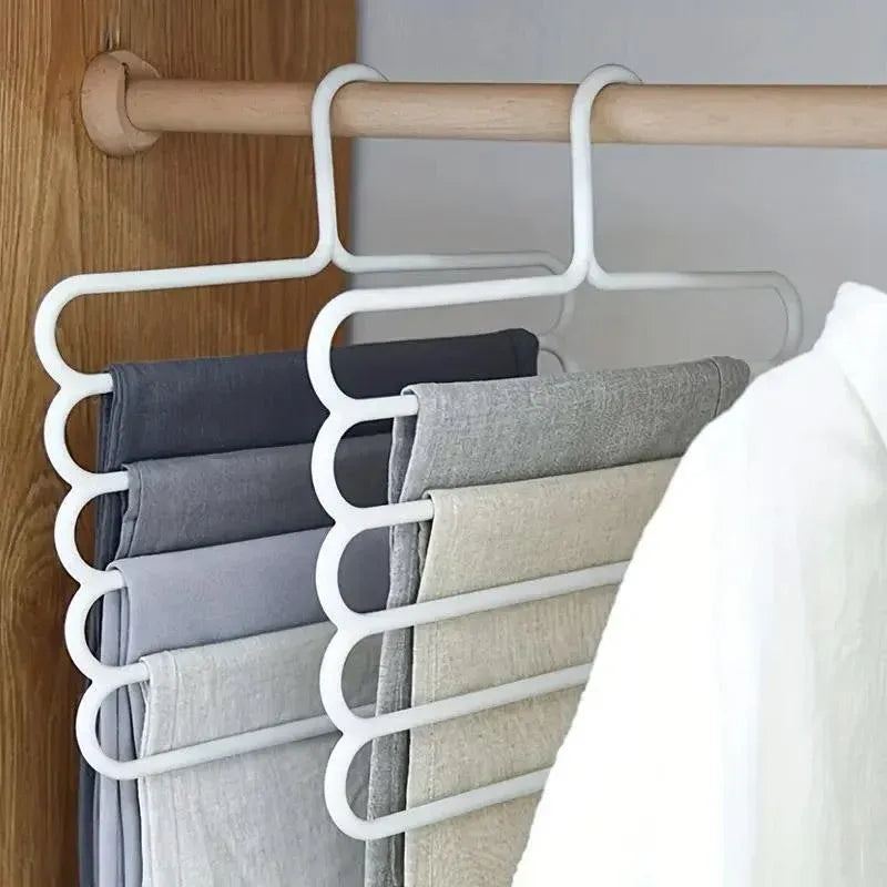 5pcs 5 Tier Trouser Rack Multifunctional Hanging Wardrobe Scarf Tie Hanger Set - Pink