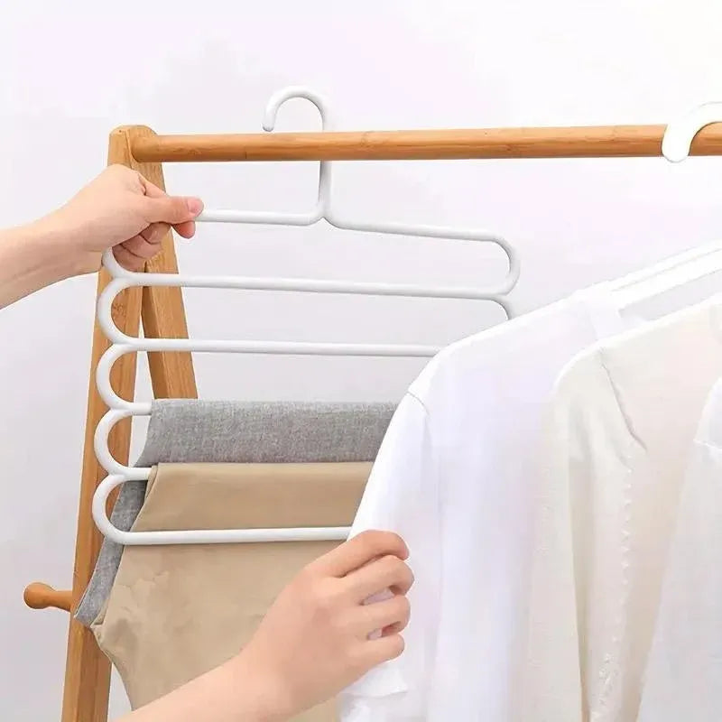 5pcs 5 Tier Trouser Rack Multifunctional Hanging Wardrobe Scarf Tie Hanger Set - Pink