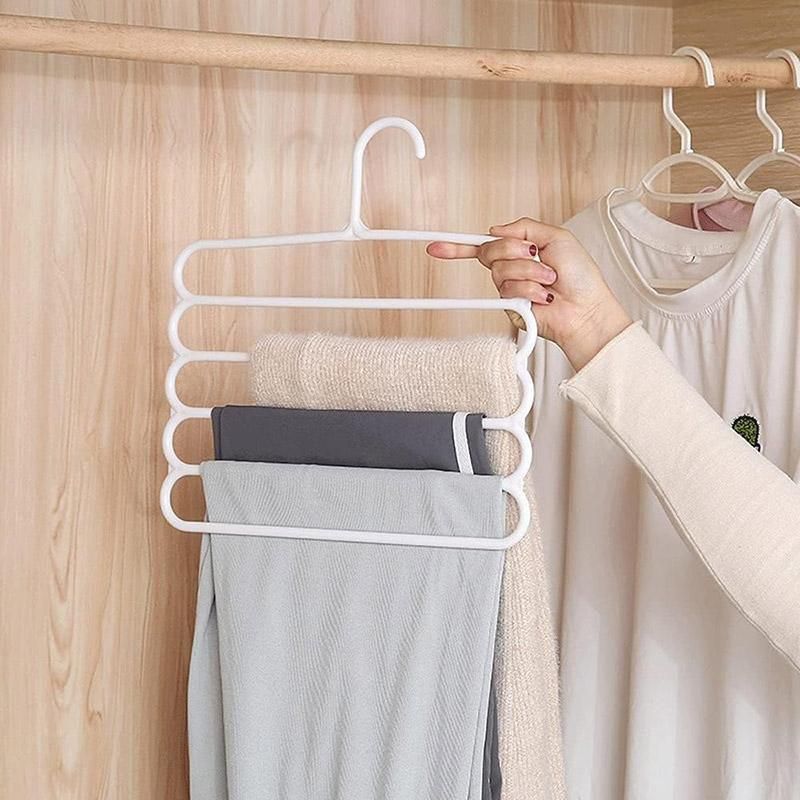 5pcs 5 Tier Trouser Rack Multifunctional Hanging Wardrobe Scarf Tie Hanger Set - Pink