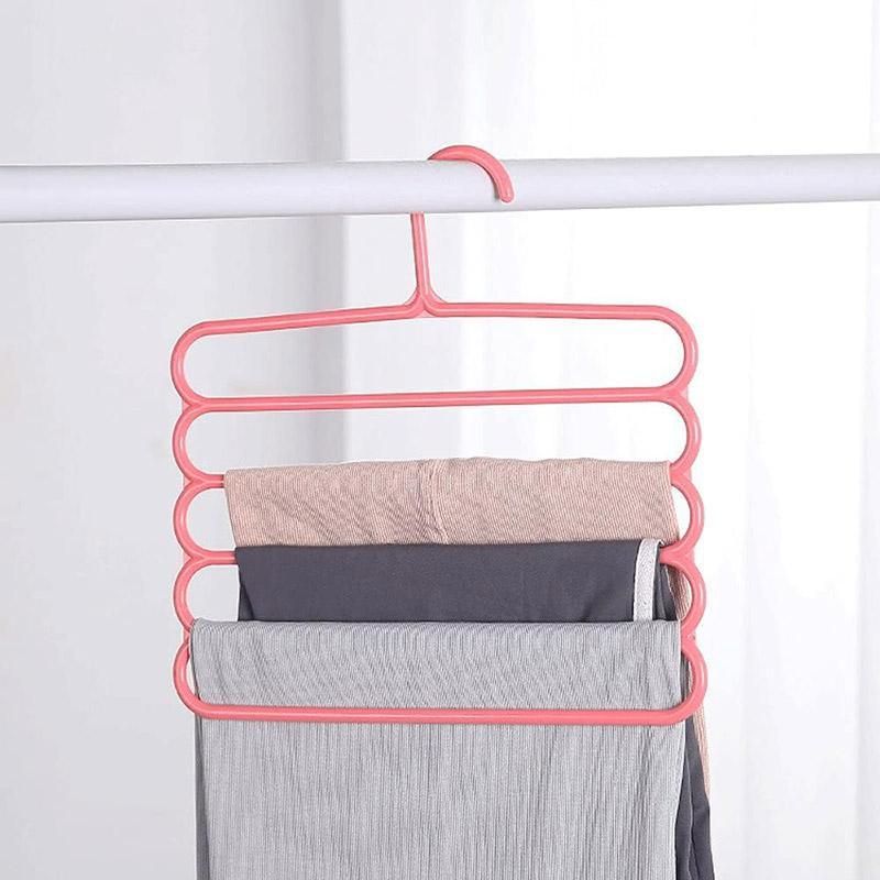 5pcs 5 Tier Trouser Rack Multifunctional Hanging Wardrobe Scarf Tie Hanger Set - Pink