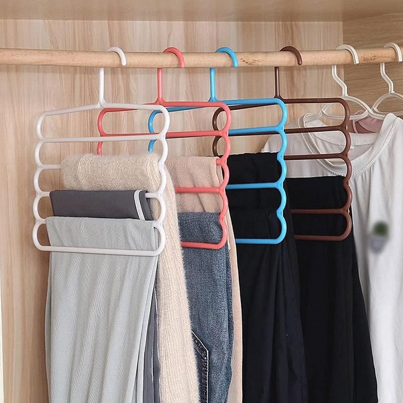 5pcs 5 Tier Trouser Rack Multifunctional Hanging Wardrobe Scarf Tie Hanger Set - Pink
