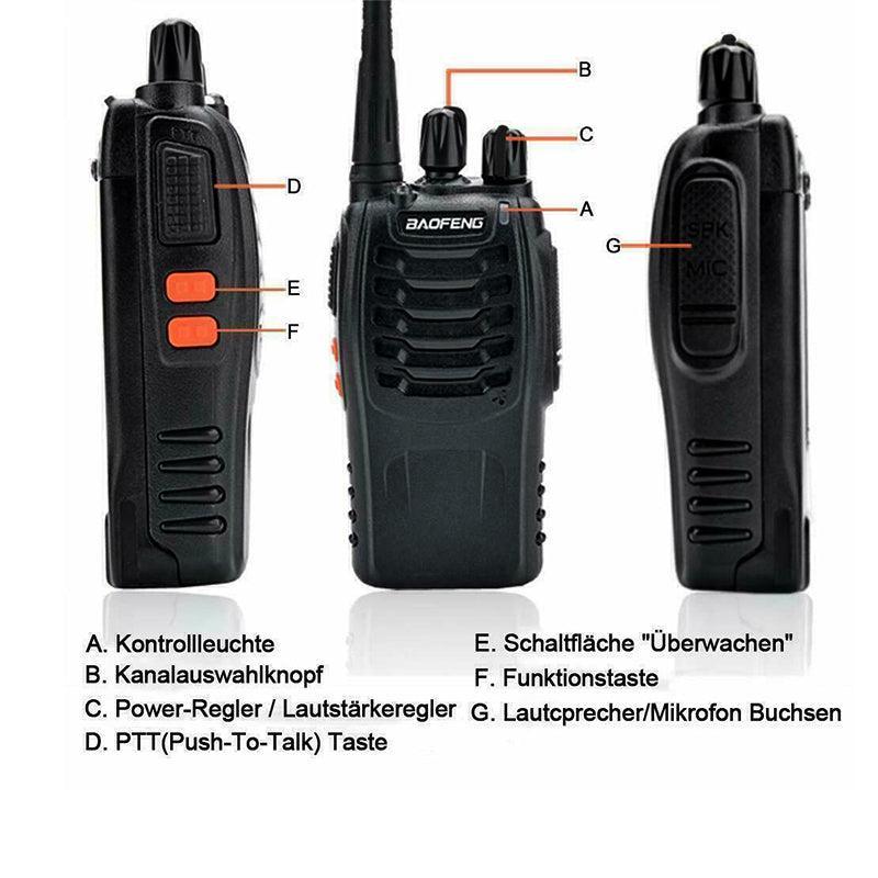 2-6X Bf-88E Two Way Radio Walkie Talkie Uhf 400-470Mhz Handheld and Earbuds - 2 PCS