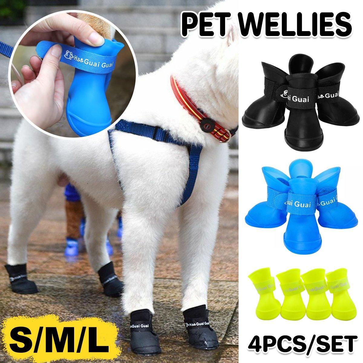 4pcs Cartoon Boots Pet Rain Shoes Waterproof Non-Slip Wear-Resistant Dog Shoes - Black - S