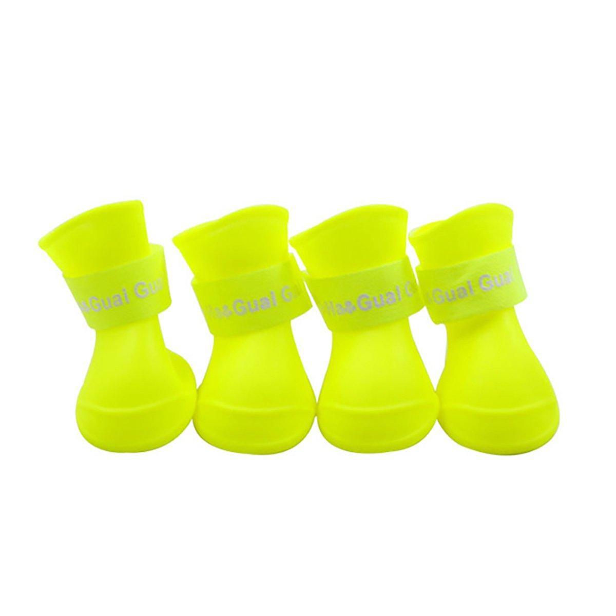 4pcs Cartoon Boots Pet Rain Shoes Waterproof Non-Slip Wear-Resistant Dog Shoes - Black - S