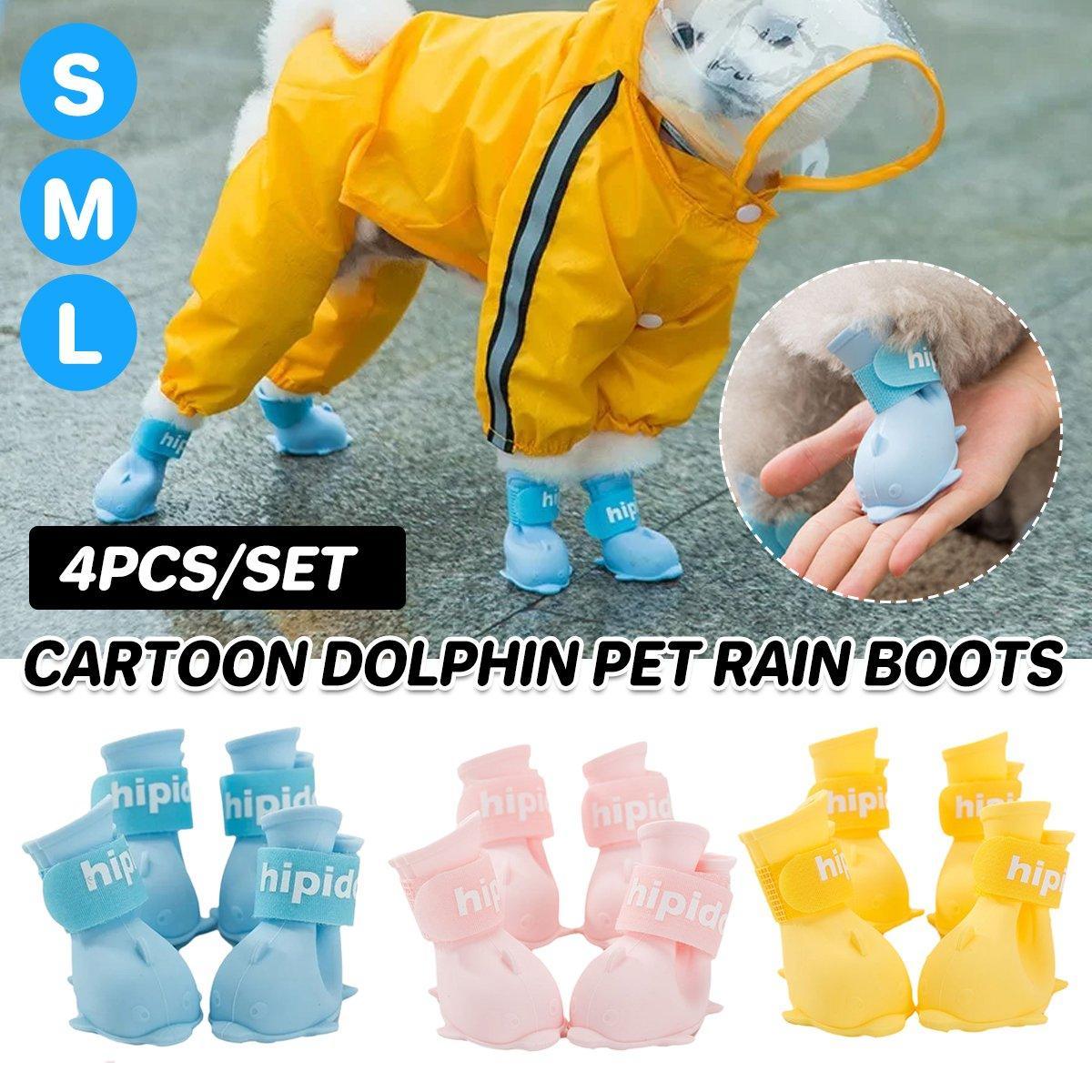 4pcs Cartoon Pet Rain Boots Waterproof Non-Slip Wear-Resistant Shoes for Dogs - Blue - M