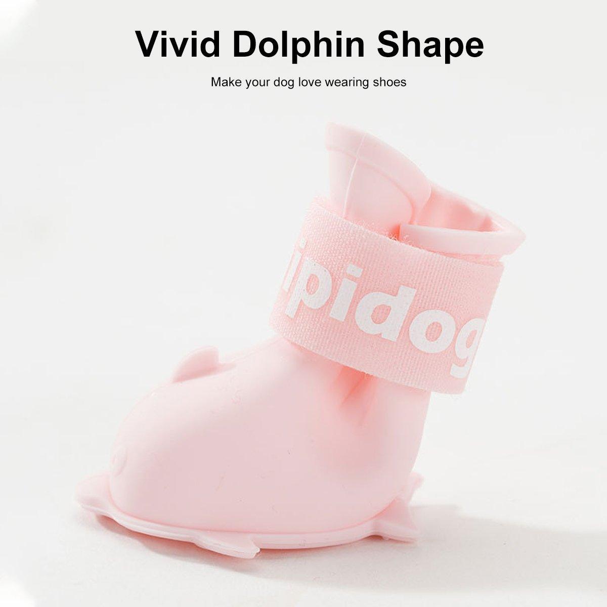 4pcs Cartoon Pet Rain Boots Waterproof Non-Slip Wear-Resistant Shoes for Dogs - Blue - S