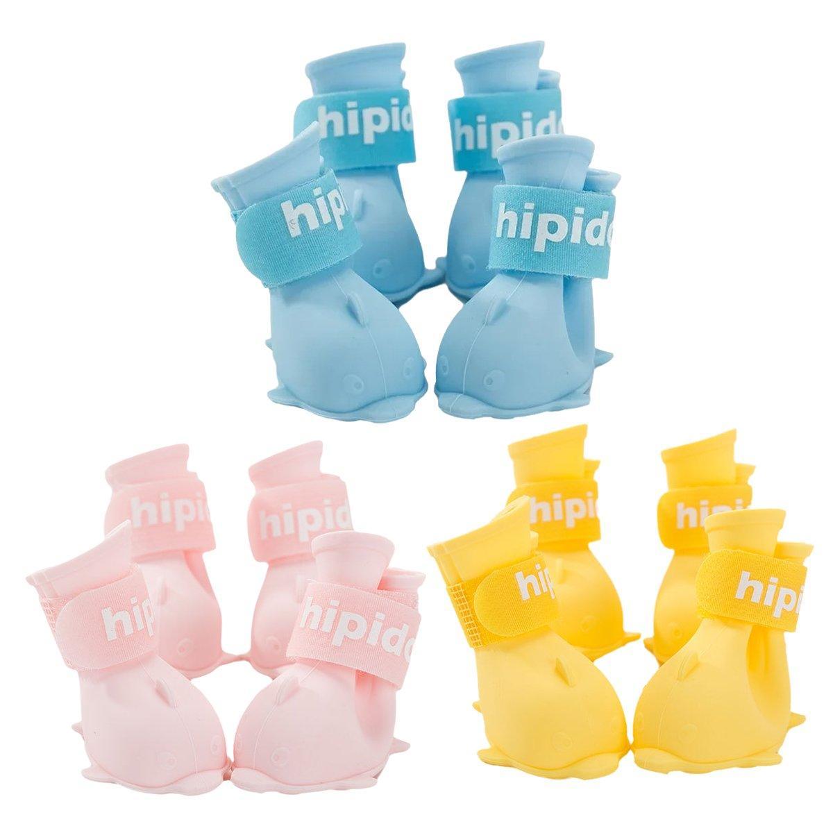 4pcs Cartoon Pet Rain Boots Waterproof Non-Slip Wear-Resistant Shoes for Dogs - Yellow - M