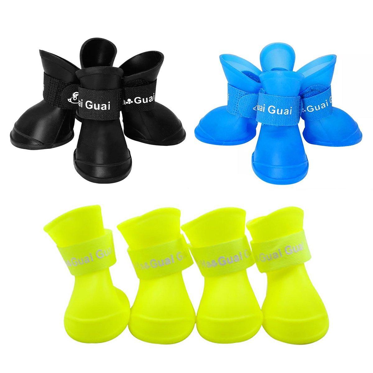 4pcs Cartoon Boots Pet Rain Shoes Waterproof Non-Slip Wear-Resistant Dog Shoes - Yellow - S