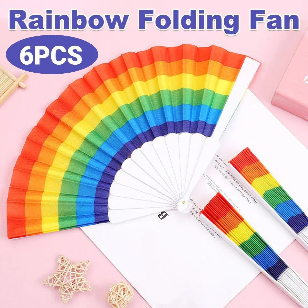 6-Piece Rainbow Folding Hand Fan Set