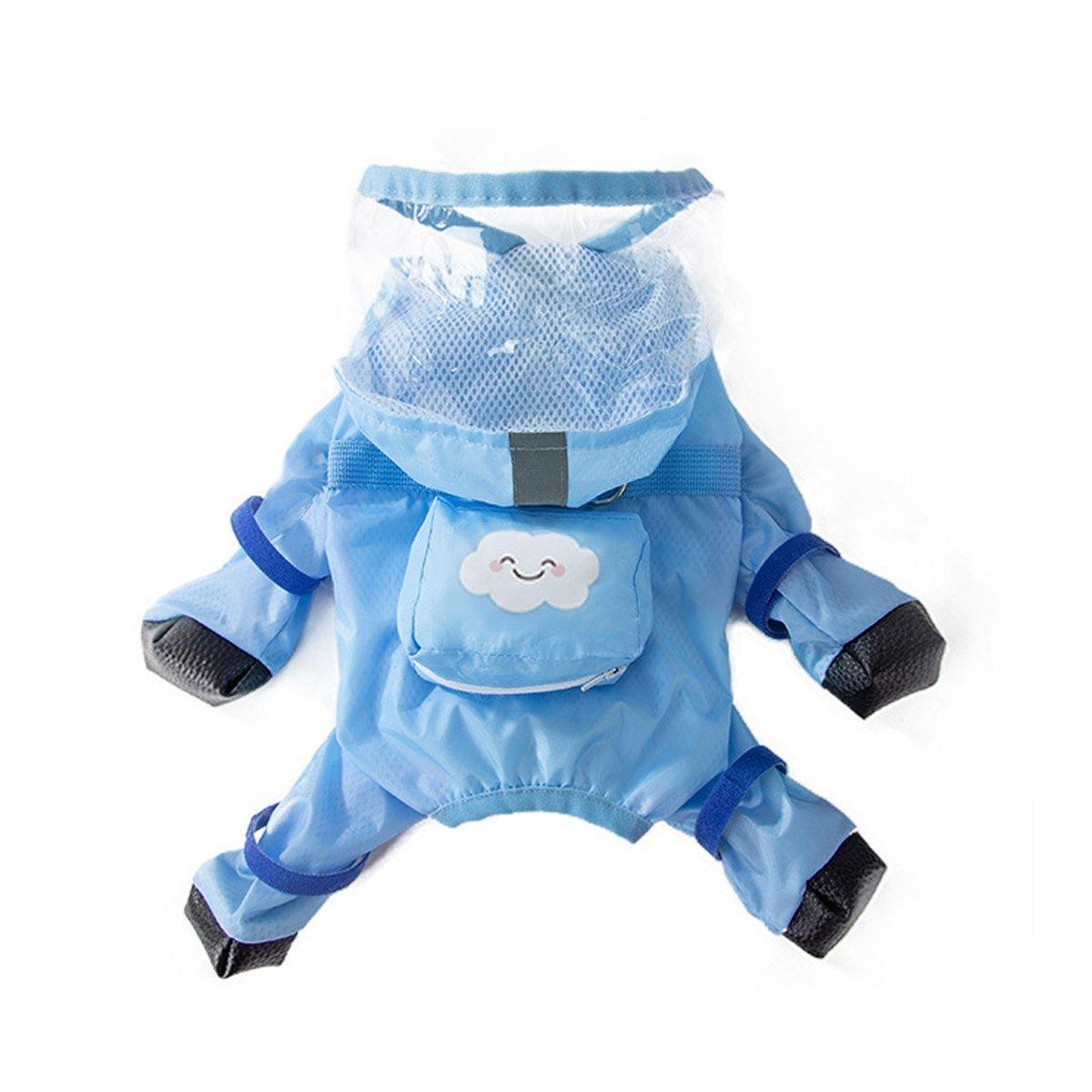 Waterproof Dog Raincoat with Feet Full Coverage Pet Rainy Clothes for Small Dogs - Blue - M