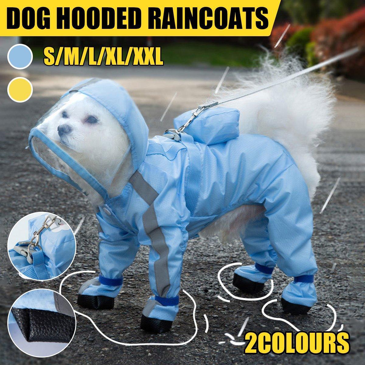 Waterproof Dog Raincoat with Feet Full Coverage Pet Rainy Clothes for Small Dogs - Yellow - M