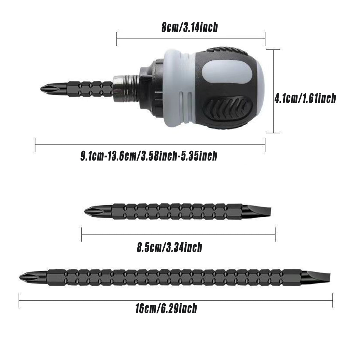 Ratchet Screwdriver Set with Sleeve Dual Head Screwdriver Expansion Cross Bits - 18-in-1