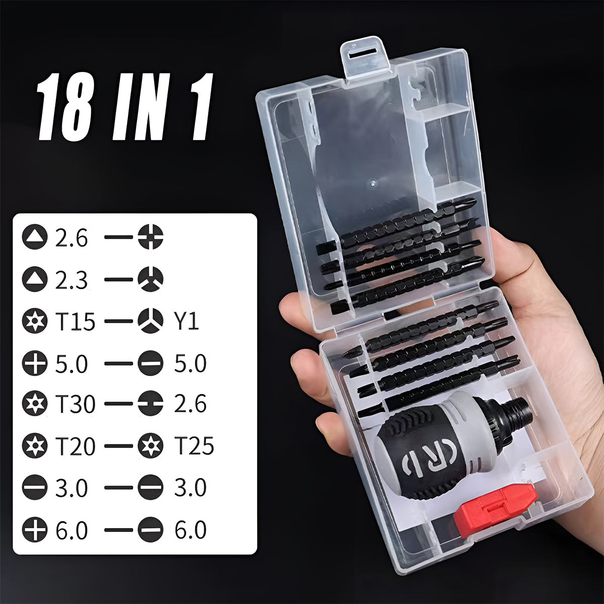 Ratchet Screwdriver Set with Sleeve Dual Head Screwdriver Expansion Cross Bits - 18-in-1