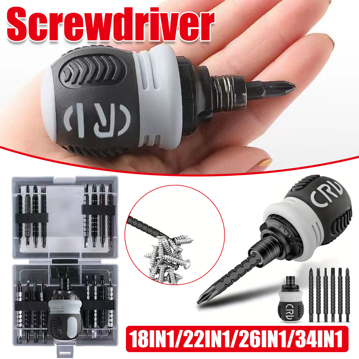 Ratchet Screwdriver Set with Sleeve Dual Head Screwdriver Expansion Cross Bits - 26-in-1