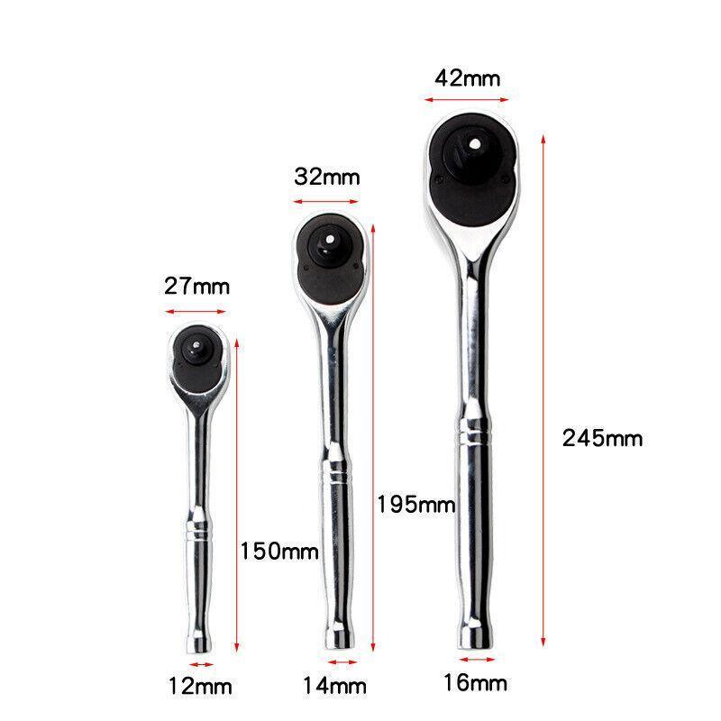 1/4" 3/8" 1/2" Quick Release Ratchet Wrench Handle - Heavy Duty - 16*245*42MM