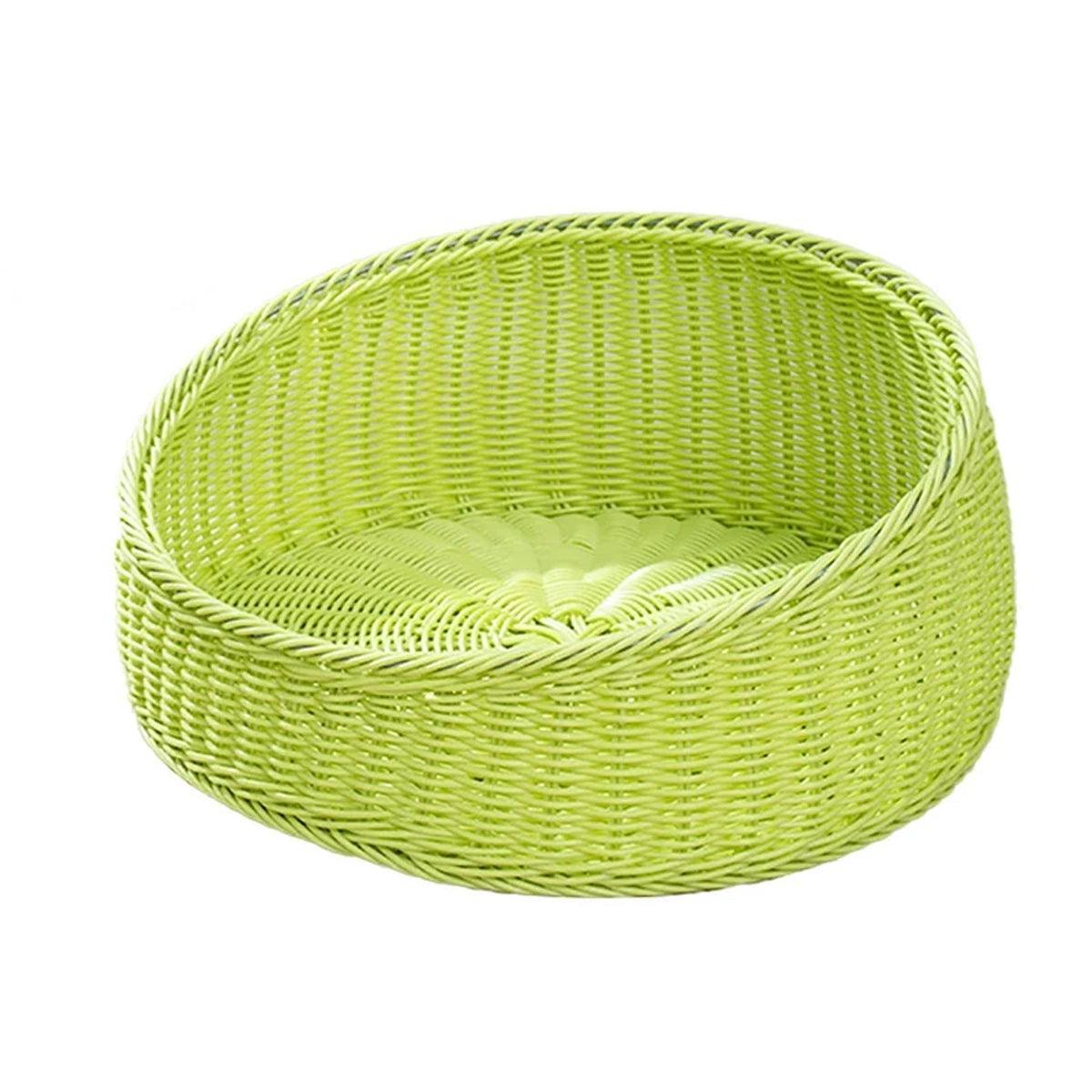 Rattan Cat Nest Four Seasons Open Cat House Summer Bed for Cats Pet Supplies - Coffee