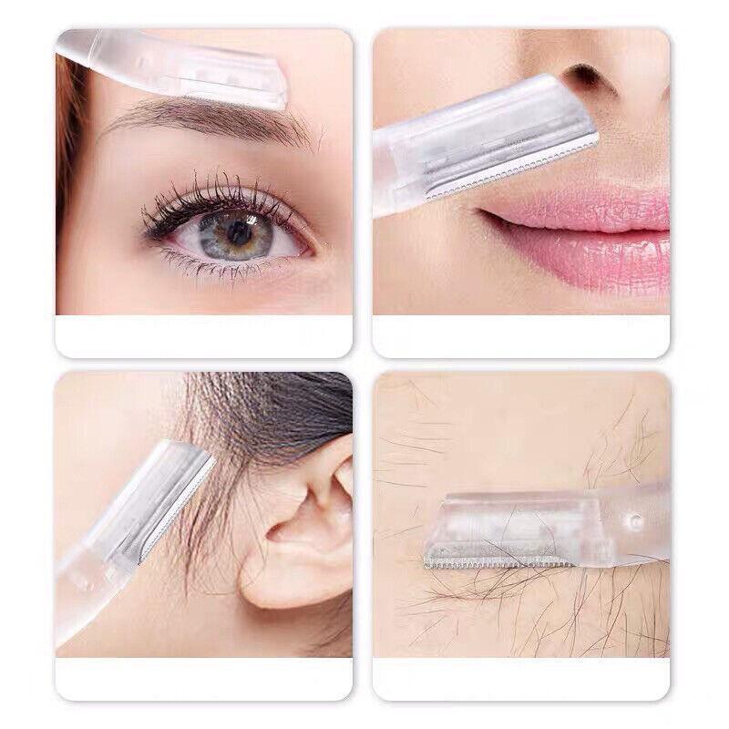 3Pcs Eyebrow Razor Set Facial Trimmer Shaver Blade Hair Remover Beauty Tool - Short+Long Eyebrow Razor+Scissor-White