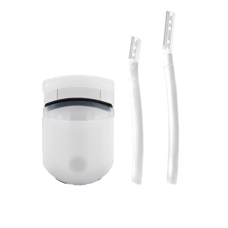 3Pcs Eyebrow Razor Set Facial Trimmer Shaver Blade Hair Remover Beauty Tool - Short+Long Eyebrow Razor+Scissor-White