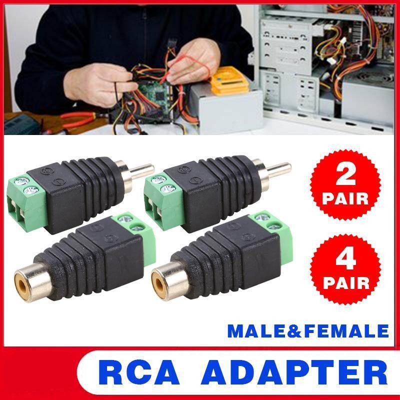 2/4 Pair Speaker Wire cable to female &amp; male RCA Adapter Connector Jack Plug LED - 2 PAIRS