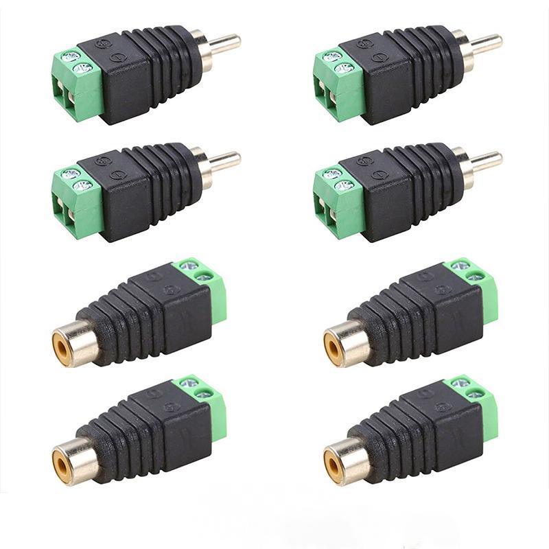 2/4 Pair Speaker Wire cable to female & male RCA Adapter Connector Jack Plug LED - 2 PAIRS