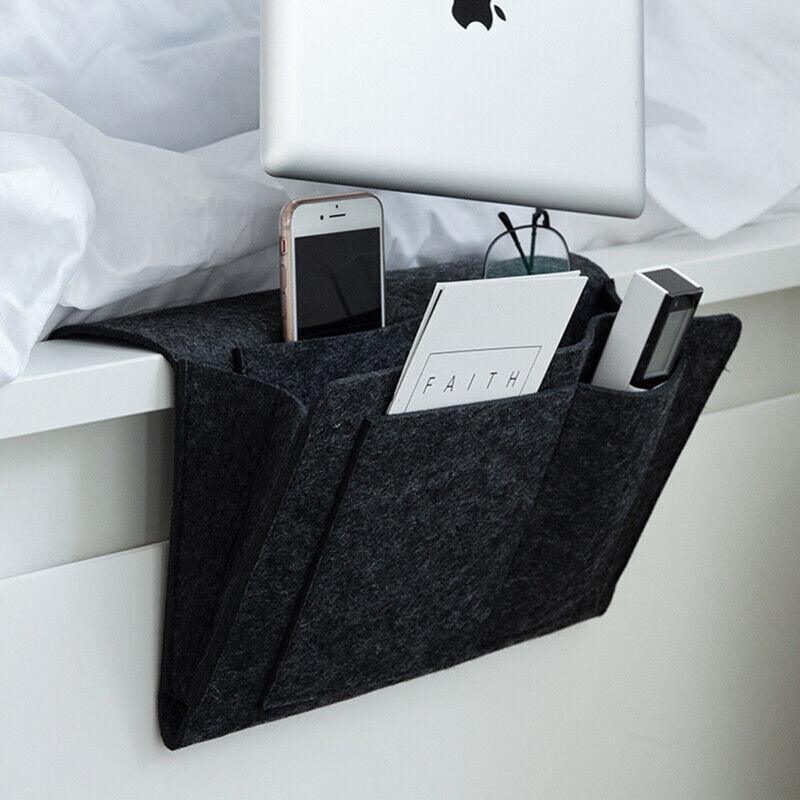 Storage Bag Hanging Sofa Bedside Organizer Caddy Pocket Bed Phone Book Holder Au - Black