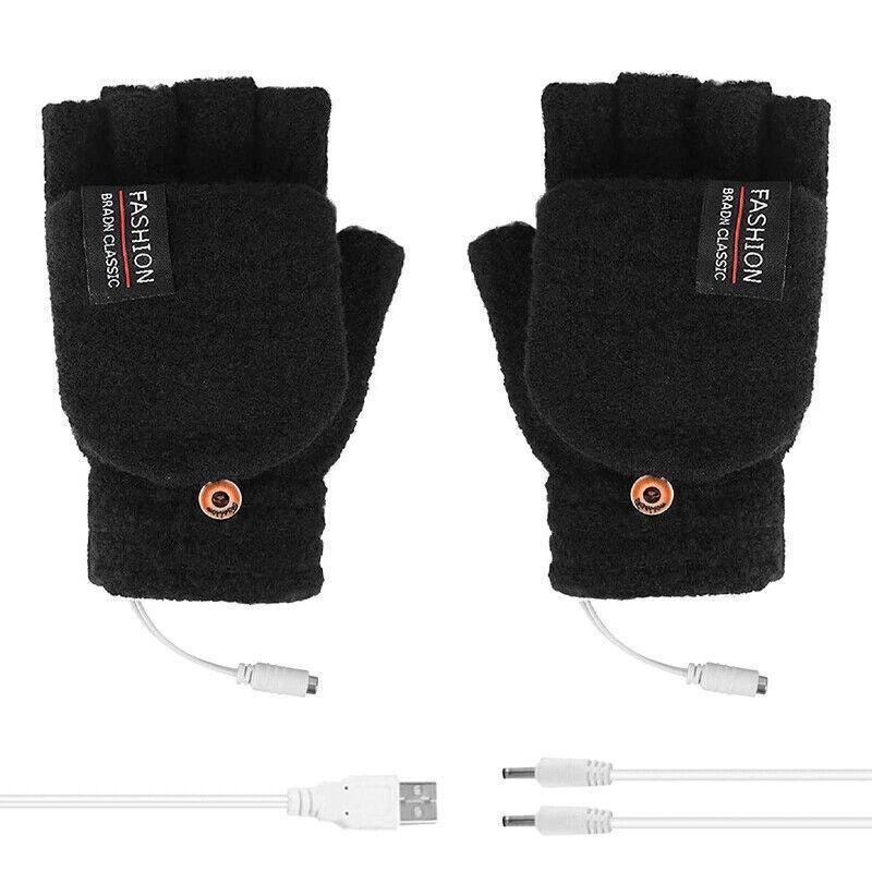 USB Heated Half Finger Gloves Winter Warm Knitted Gloves for Typing and Office Use - Navy
