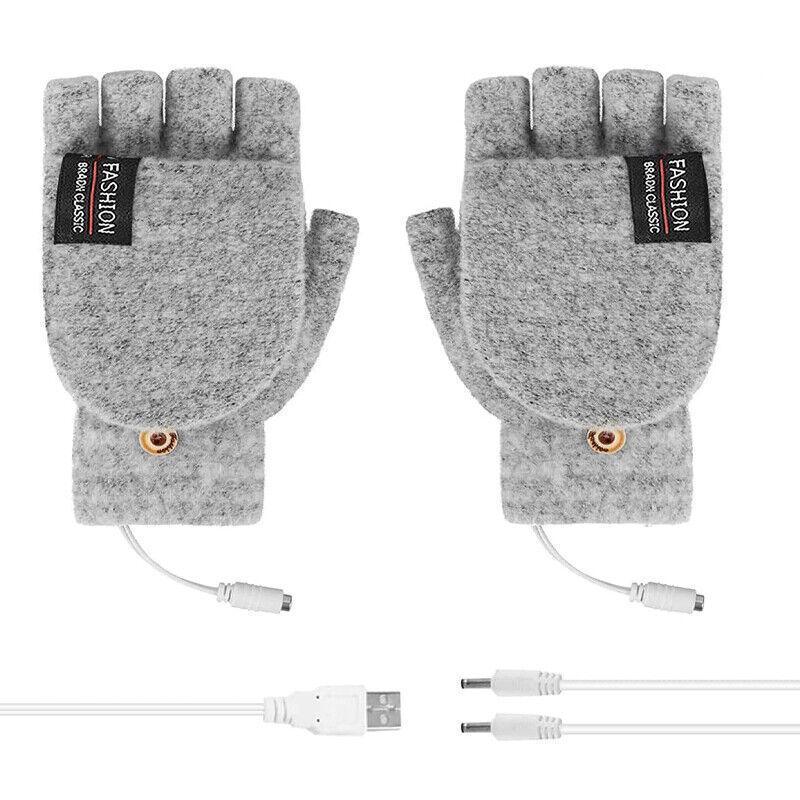 USB Heated Half Finger Gloves Winter Warm Knitted Gloves for Typing and Office Use - Navy