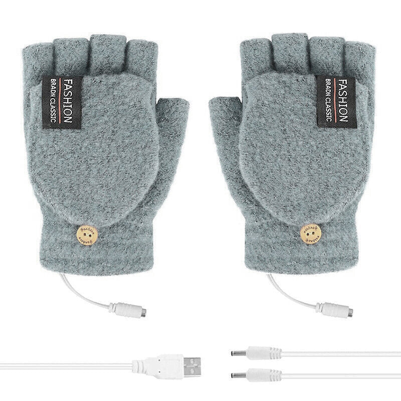 USB Heated Half Finger Gloves Winter Warm Knitted Gloves for Typing and Office Use - Navy