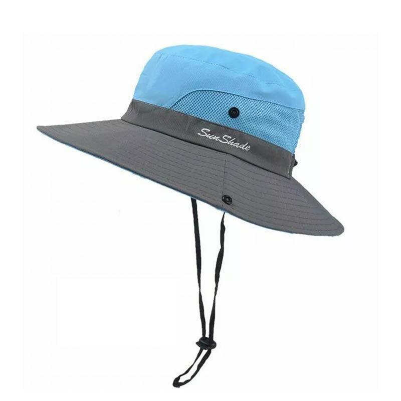 Women Wide Brim Ponytail Hat Sun Protect Visor Summer Beach Cap Anti Uv Floppy - Red