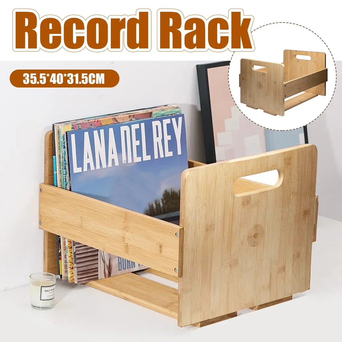 Bamboo Wood Record Stand Large Capacity Space Saving Vinyl Collection Display