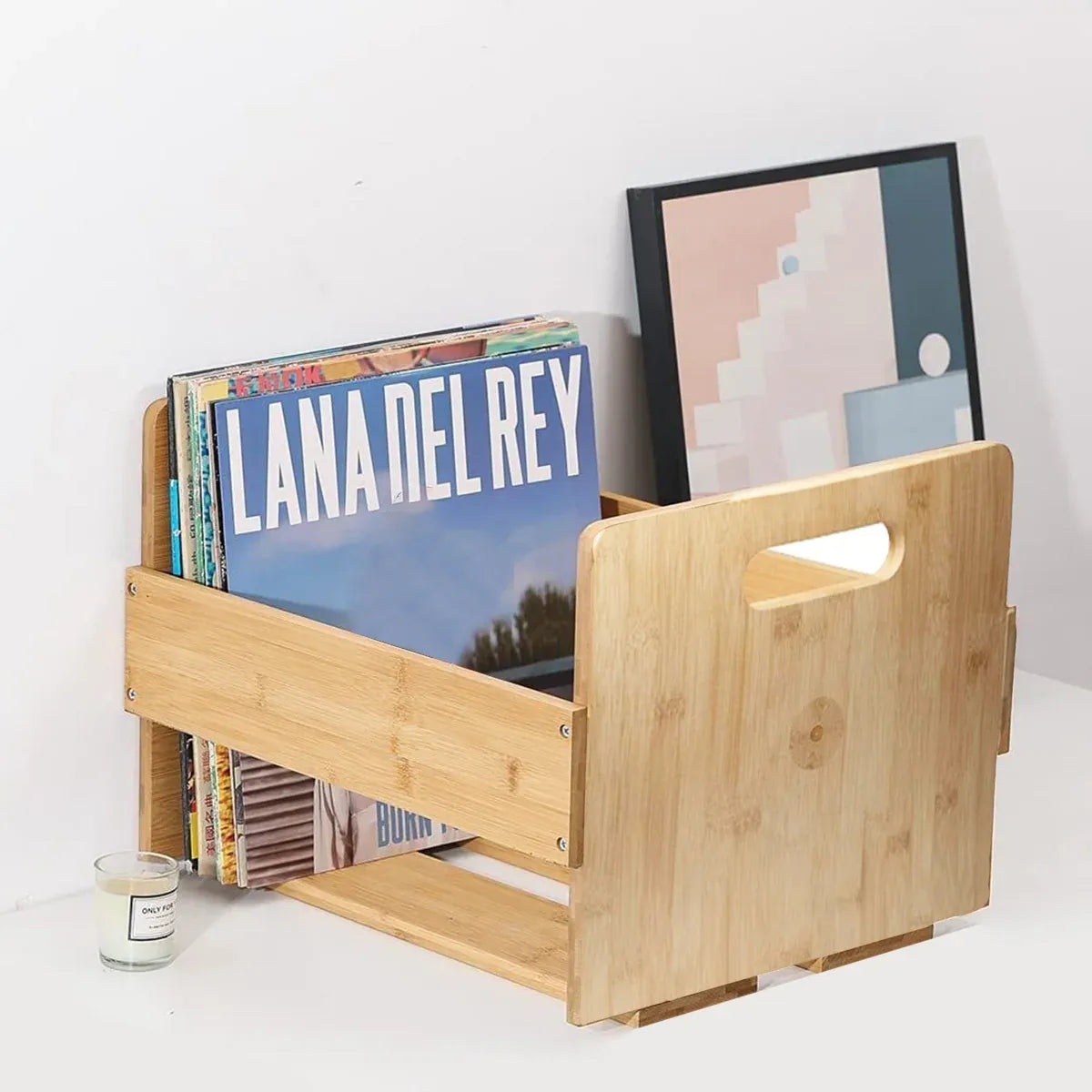 Bamboo Wood Record Stand Large Capacity Space Saving Vinyl Collection Display