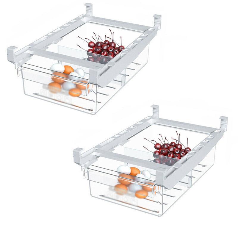 2PCS Adjustable Fridge Drawer Storage Box Under Shelf Refrigerator Organizer